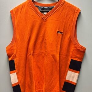 Tommy Hilfiger Orange and Black Vest with V-neck and Stripes